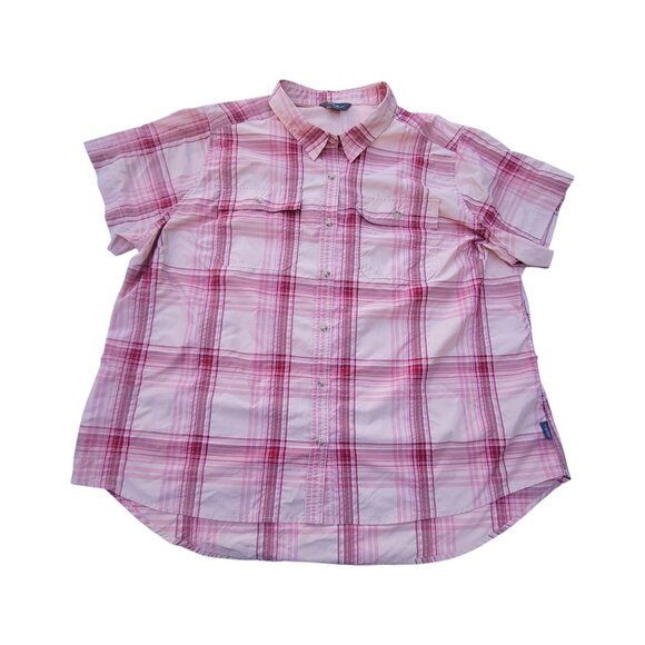 Eddie Bauer Womens Adventure Shirt XXL Pink Plaid Short Sleeve Button-Up Hiking - Picture 1 of 16